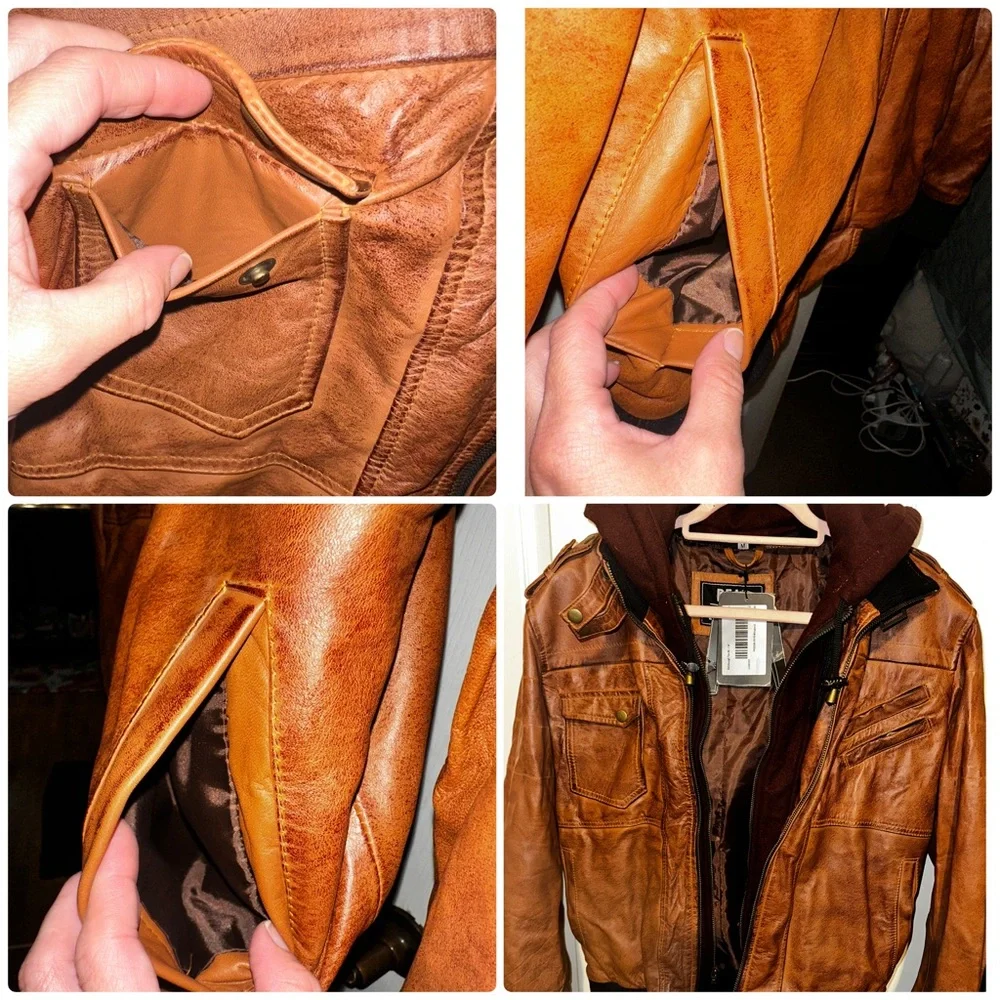 Blingsoul Leather Bomber Jackets Real Lambskin Mens Leather Jacket, sz Med, NWT - Picture 5 of 10